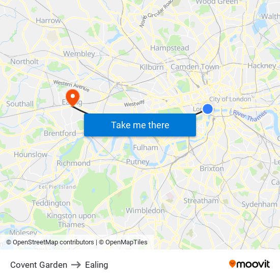 Covent Garden to Ealing map