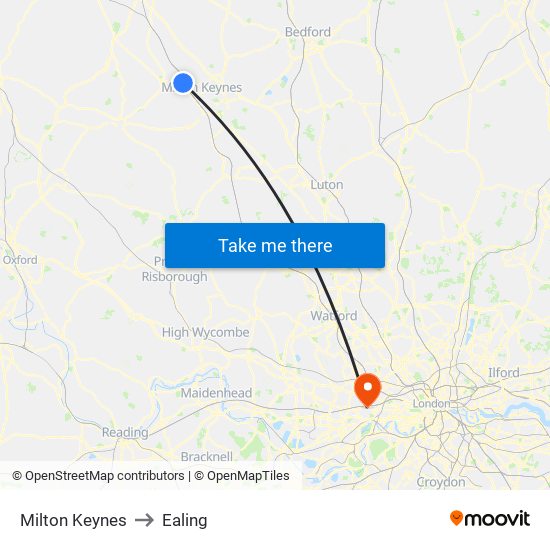 Milton Keynes to Ealing map