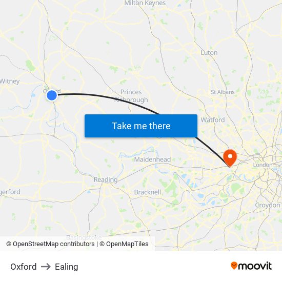 Oxford to Ealing map