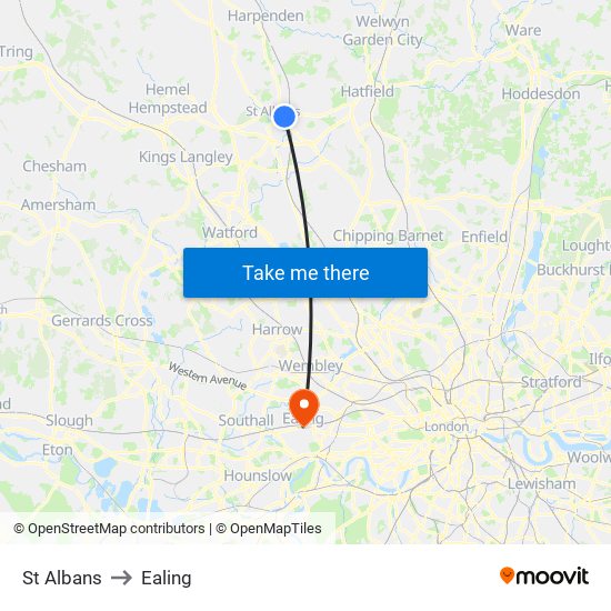 St Albans to Ealing map