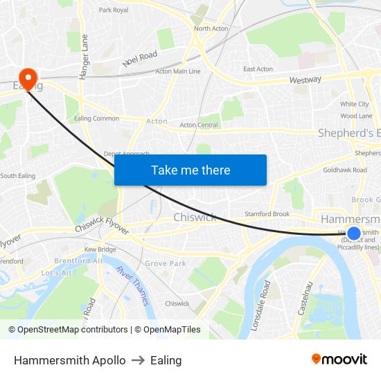 Hammersmith Apollo to Ealing map