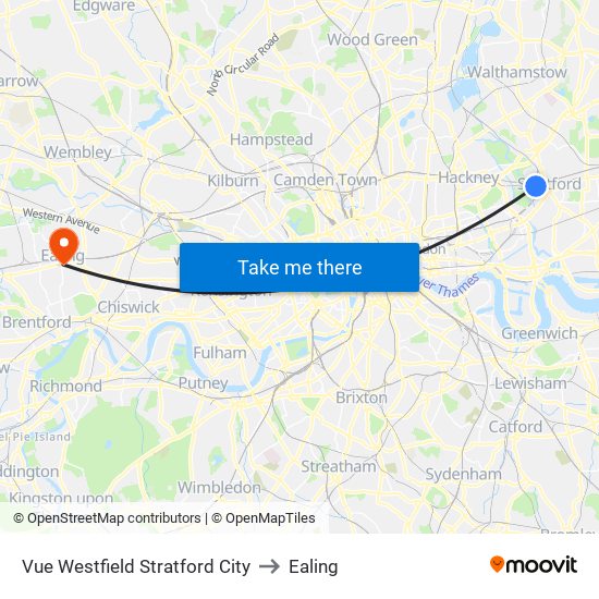 Vue Westfield Stratford City to Ealing map