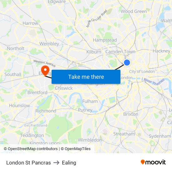London St Pancras to Ealing map