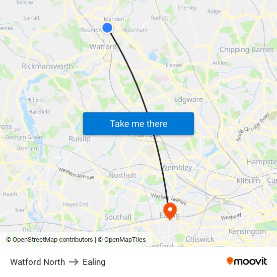 Watford North to Ealing map