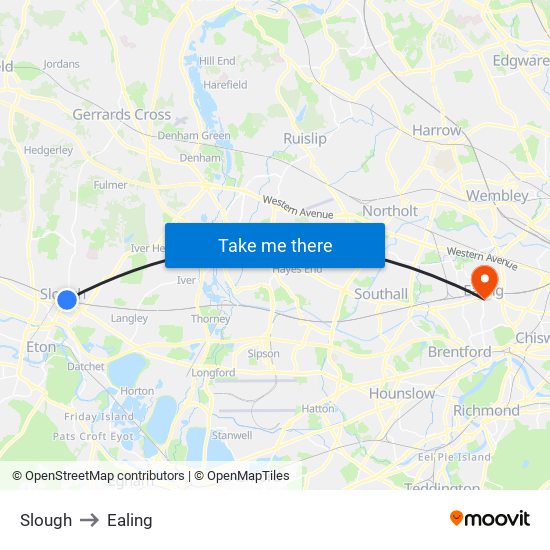 Slough to Ealing map