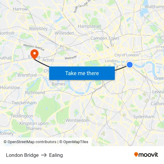 London Bridge to Ealing map
