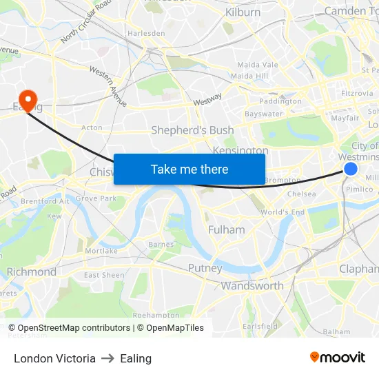 London Victoria to Ealing map