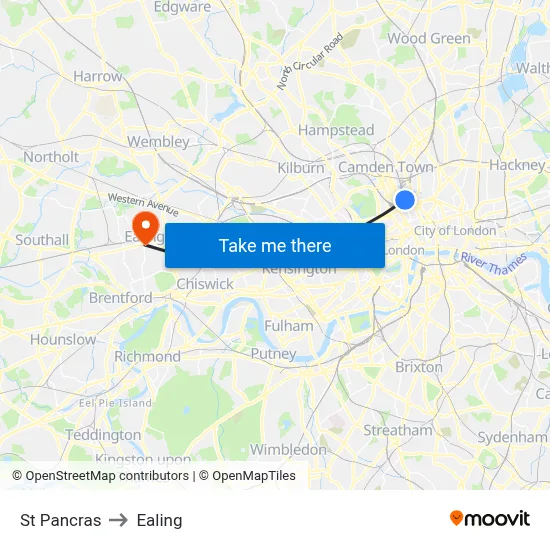 St Pancras to Ealing map