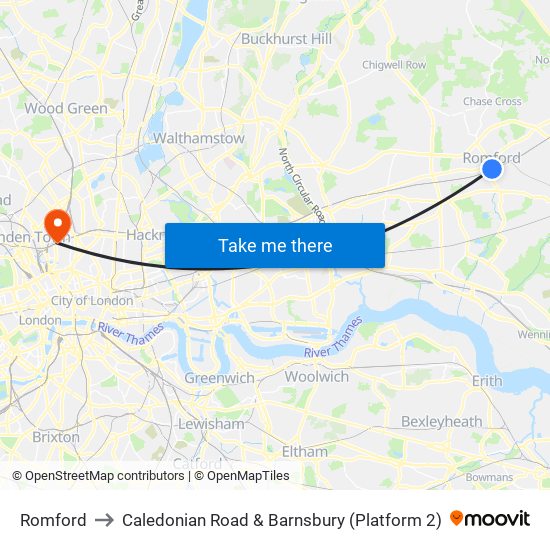 Romford to Caledonian Road & Barnsbury (Platform 2) map