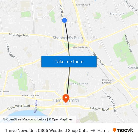 Thrive News  Unit C305 Westfield Shop Cntreariel Way, Shepherds Bush, London, W12  7sl to Hammersmith map
