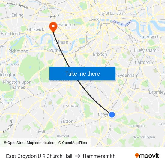 East Croydon U R Church Hall to Hammersmith map
