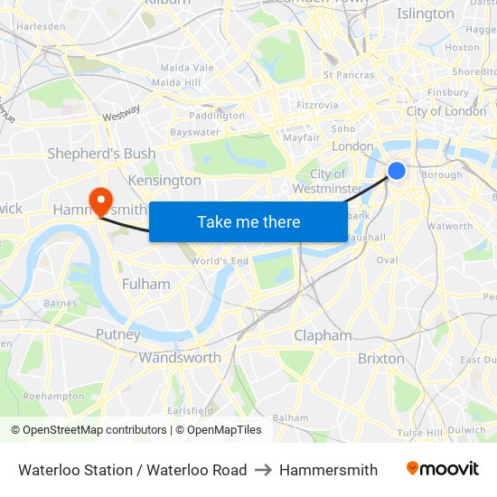Waterloo Station / Waterloo Road to Hammersmith map