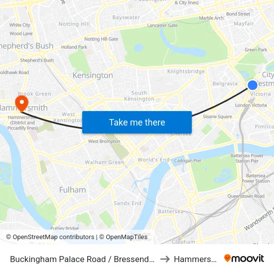 Buckingham Palace Road / Bressenden Place to Hammersmith map