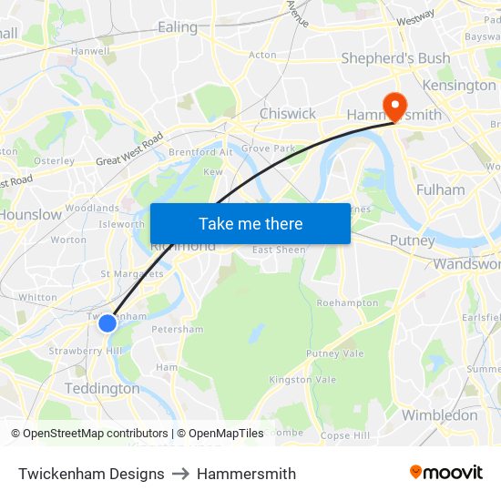 Twickenham Designs to Hammersmith map