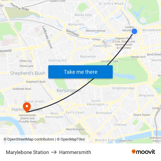 Marylebone Station to Hammersmith map