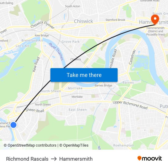 Richmond Rascals to Hammersmith map