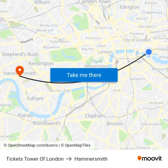 Tickets Tower Of London to Hammersmith map