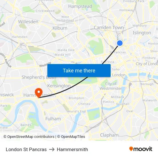 London St Pancras to Hammersmith map