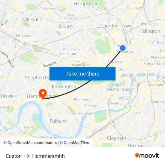 Euston to Hammersmith map