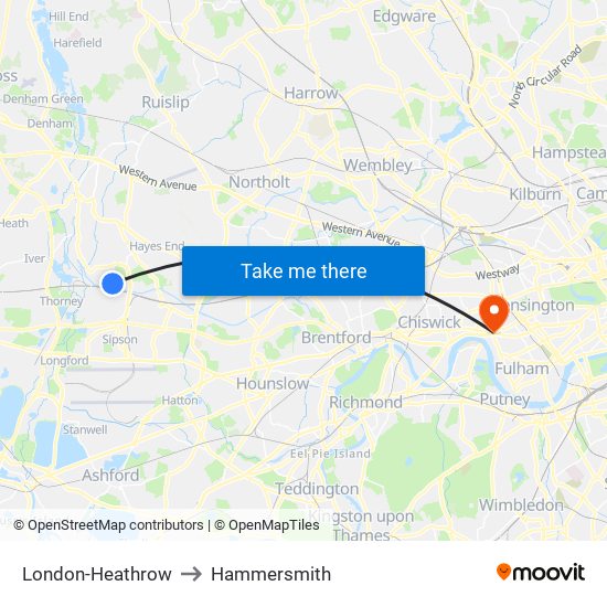 London-Heathrow to Hammersmith map