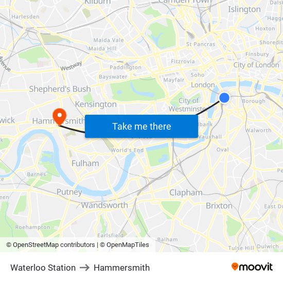 Waterloo Station to Hammersmith map