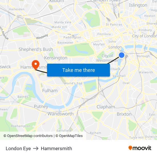 London Eye to Hammersmith map