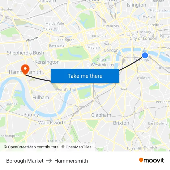 Borough Market to Hammersmith map