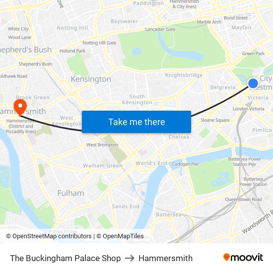 The Buckingham Palace Shop to Hammersmith map
