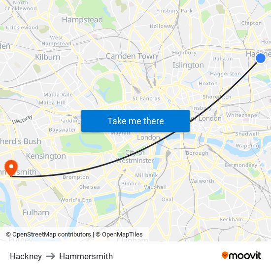 Hackney to Hammersmith map