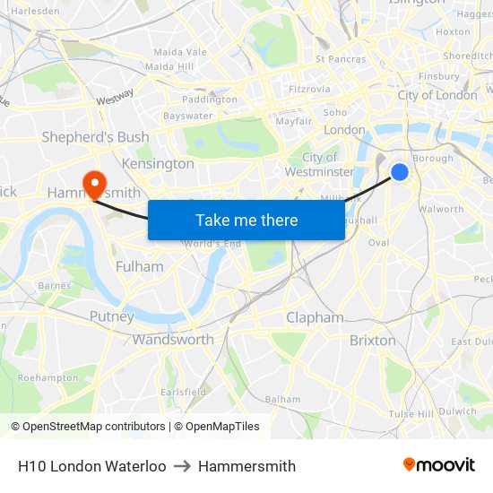 H10 London Waterloo to Hammersmith map