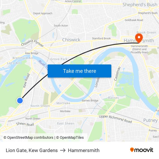 Lion Gate, Kew Gardens to Hammersmith map