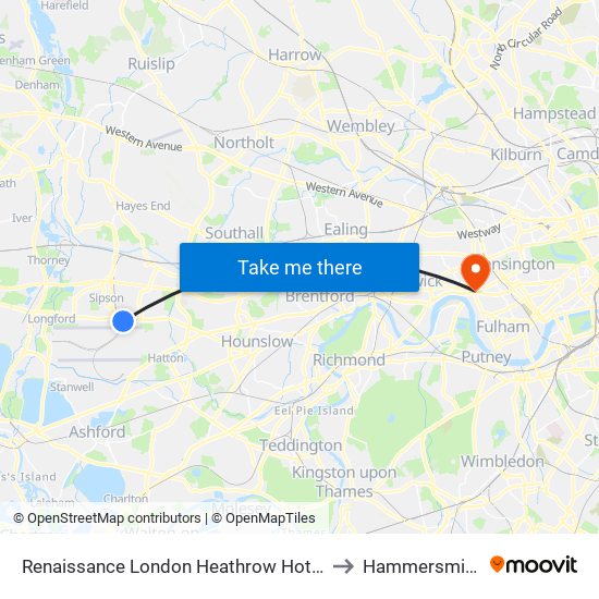 Renaissance London Heathrow Hotel to Hammersmith map