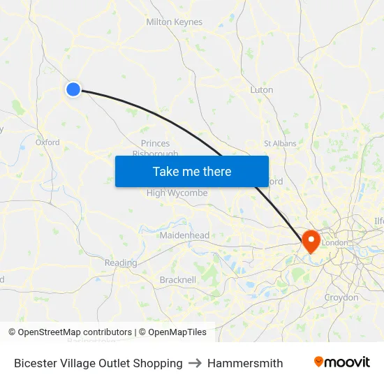 Bicester Village Outlet Shopping to Hammersmith map