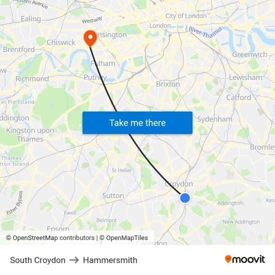 South Croydon to Hammersmith map