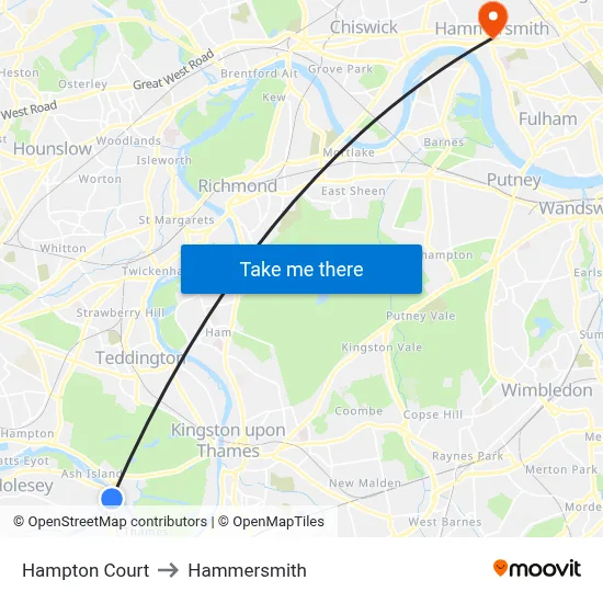 Hampton Court to Hammersmith map