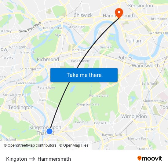 Kingston to Hammersmith map