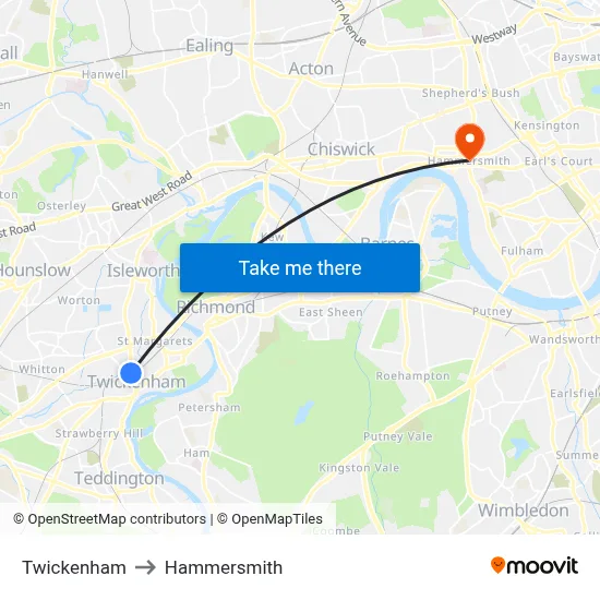 Twickenham to Hammersmith map