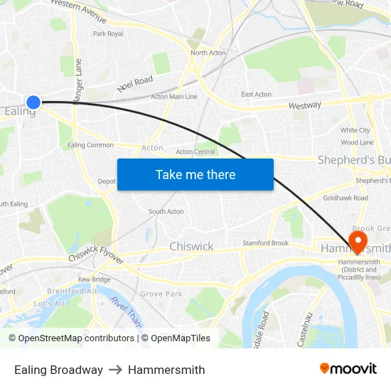 Ealing Broadway to Hammersmith map