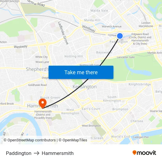 Paddington to Hammersmith map