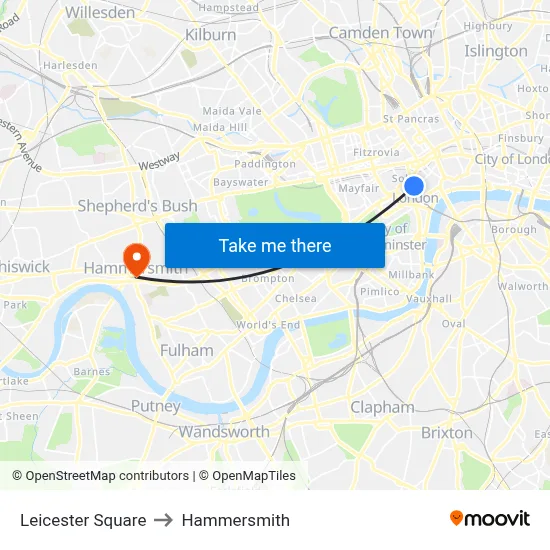 Leicester Square to Hammersmith map