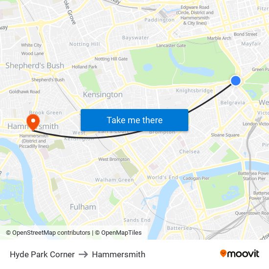 Hyde Park Corner to Hammersmith map