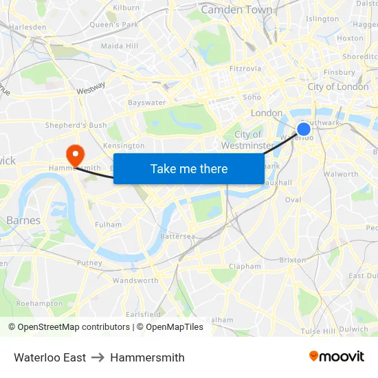 Waterloo East to Hammersmith map