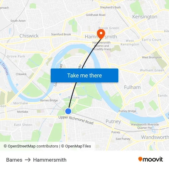 Barnes to Hammersmith map