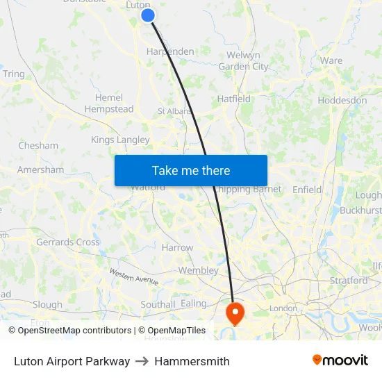 Luton Airport Parkway to Hammersmith map