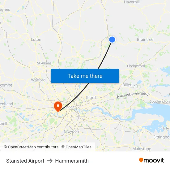 Stansted Airport to Hammersmith map