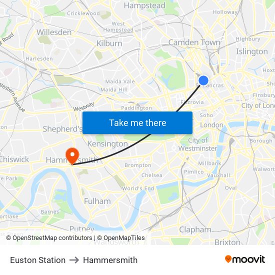 Euston Station to Hammersmith map
