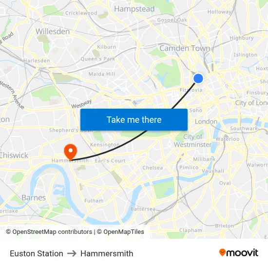 Euston Station to Hammersmith map