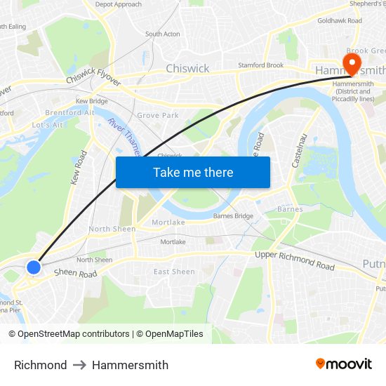 Richmond to Hammersmith map