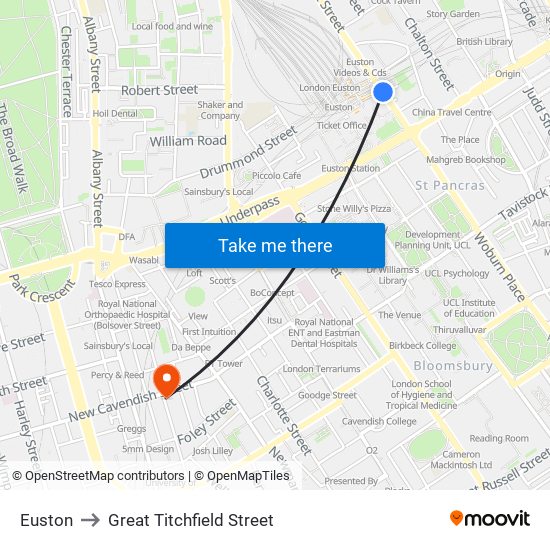 Euston to Great Titchfield Street map