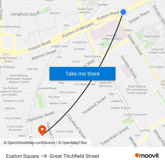 Euston Square to Great Titchfield Street map